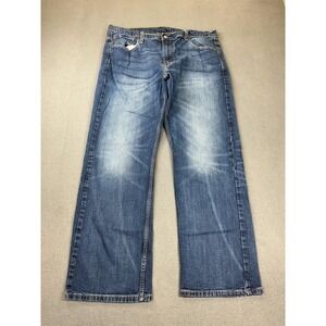 Levis 569 Loose Straight Jeans Mens 36x30 Medium Wash Blue Distressed Denim